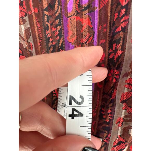 70s Vintage Top Womens Small Pink Paisley Striped Floral Button Chiffon Ruffle - Picture 5 of 6